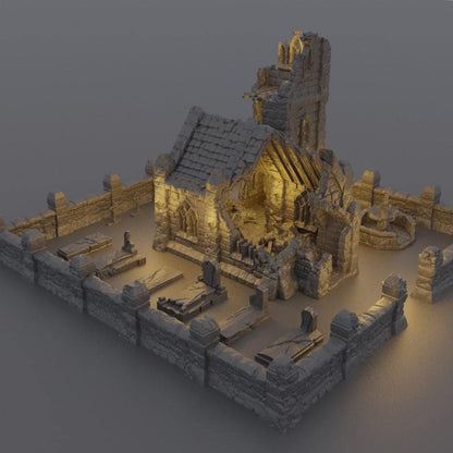 Ruined Small Church - Tabletop Terrain - 28 MM, Tabletop 3D Printed Terrain by MiniatureLand, Perfect for Wargaming and RPGs