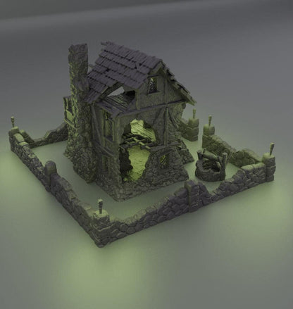 Ruined FarmHouse - Tabletop Terrain - 28 MM, Tabletop 3D Printed Terrain by MiniatureLand, Perfect for Wargaming and RPGs