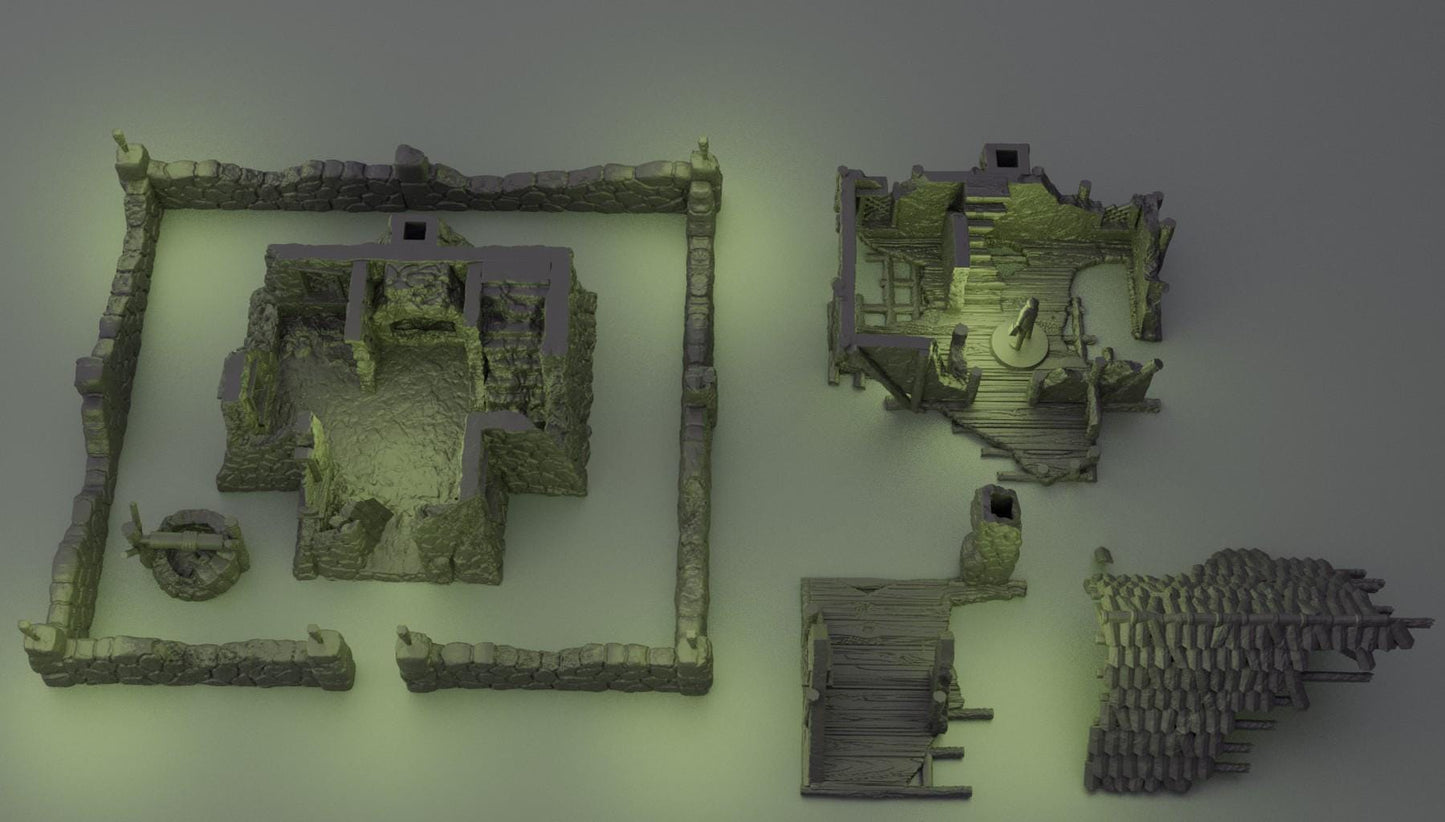 Ruined FarmHouse - Tabletop Terrain - 28 MM, Tabletop 3D Printed Terrain by MiniatureLand, Perfect for Wargaming and RPGs