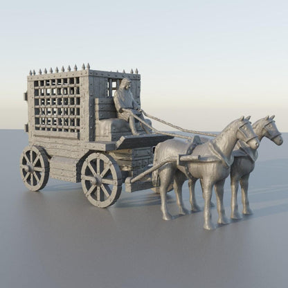 Medieval Prisoner Carriage - Tabletop Terrain - 28 MM, Tabletop 3D Printed Terrain by MiniatureLand, Perfect for Wargaming and RPGs