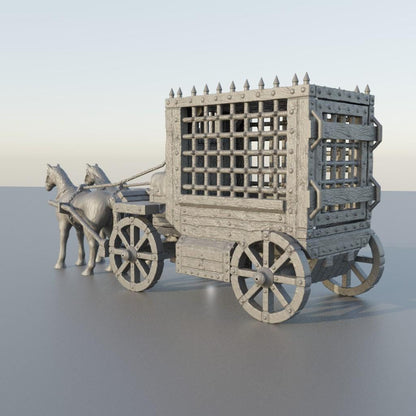 Medieval Prisoner Carriage - Tabletop Terrain - 28 MM, Tabletop 3D Printed Terrain by MiniatureLand, Perfect for Wargaming and RPGs