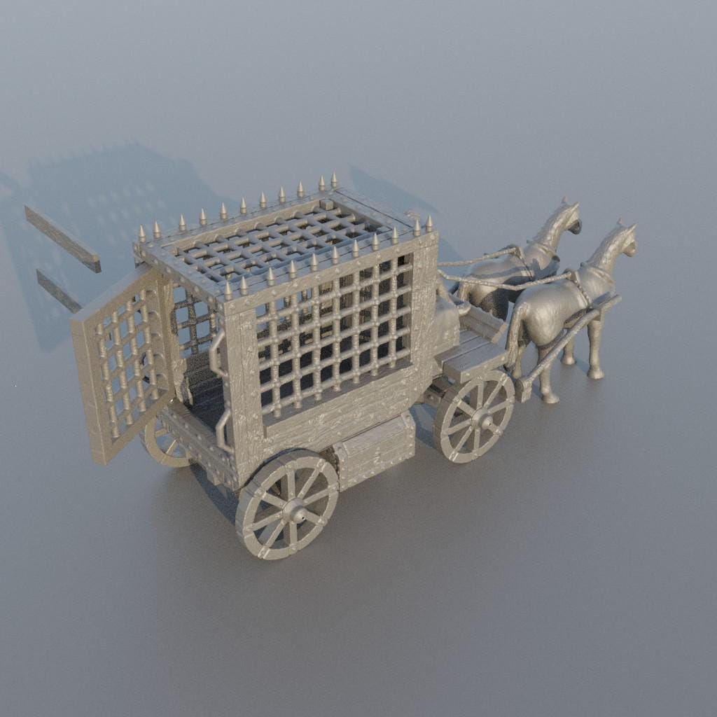 Medieval Prisoner Carriage - Tabletop Terrain - 28 MM, Tabletop 3D Printed Terrain by MiniatureLand, Perfect for Wargaming and RPGs