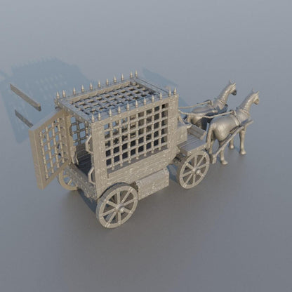 Medieval Prisoner Carriage - Tabletop Terrain - 28 MM, Tabletop 3D Printed Terrain by MiniatureLand, Perfect for Wargaming and RPGs