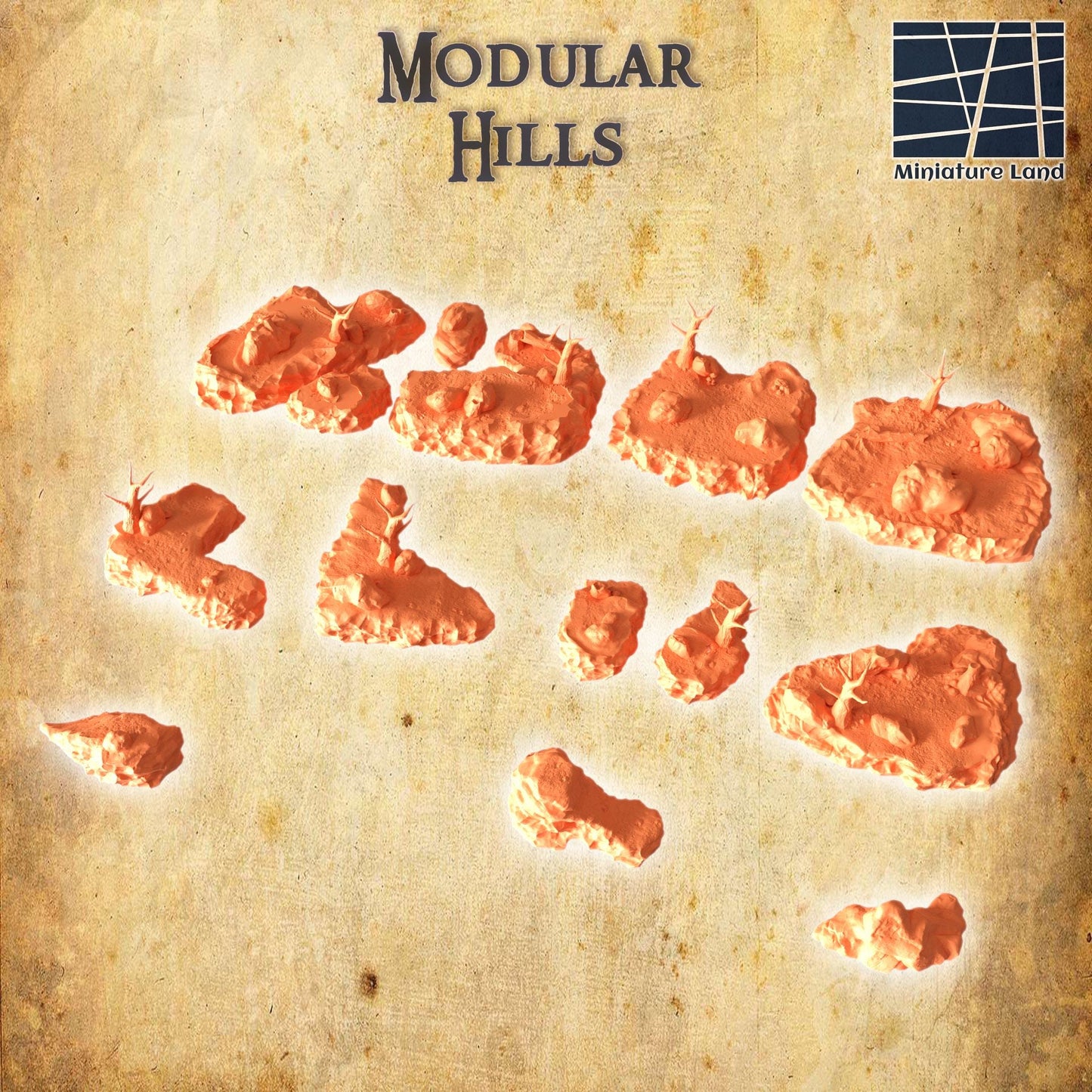 Modular Hills - Tabletop Terrain - 28 MM, Tabletop 3D Printed Terrain by MiniatureLand, Perfect for Wargaming and RPGs