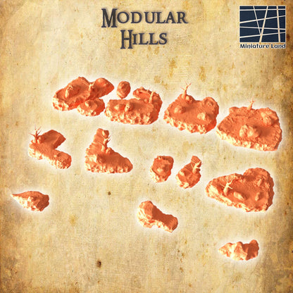 Modular Hills - Tabletop Terrain - 28 MM, Tabletop 3D Printed Terrain by MiniatureLand, Perfect for Wargaming and RPGs