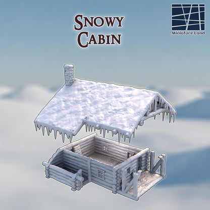 Snowy Cabin - Tabletop Terrain - 28 MM, Tabletop 3D Printed Terrain by MiniatureLand, Perfect for Wargaming and RPGs