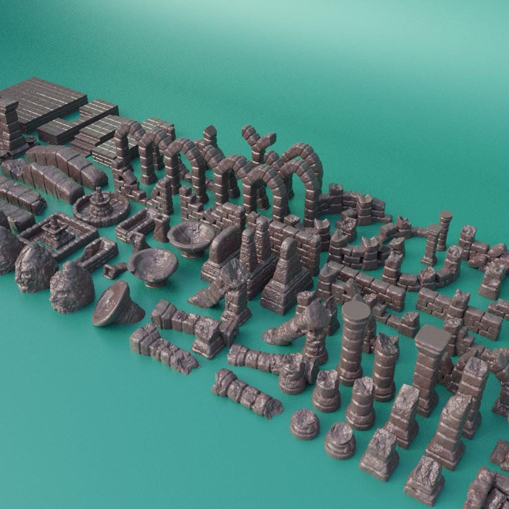 Ancient Ruins - Tabletop Terrain - 28 MM, Tabletop 3D Printed Terrain by MiniatureLand, Perfect for Wargaming and RPGs