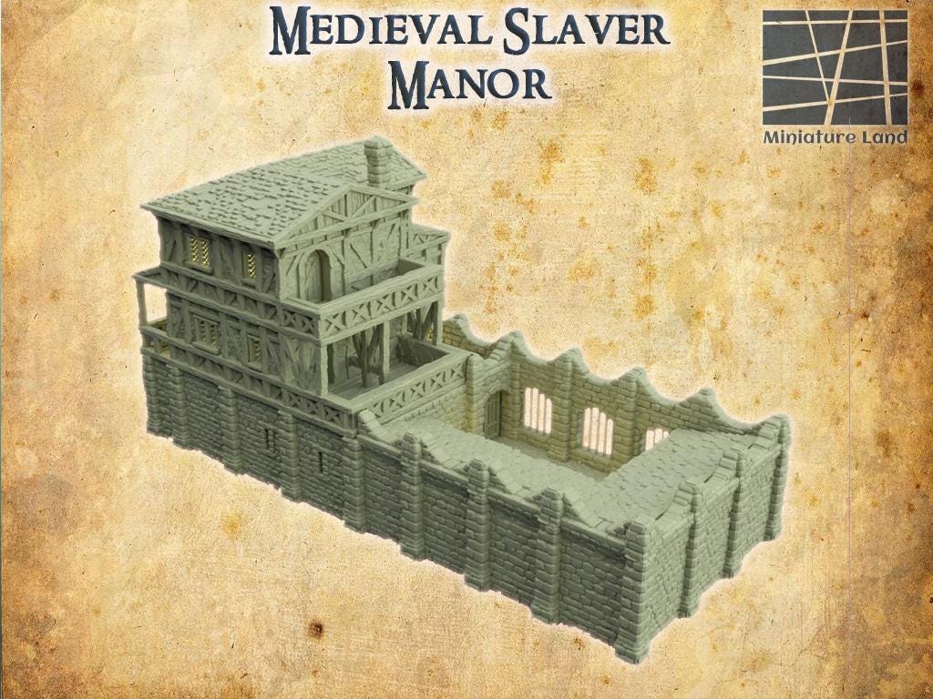 Medieval Slaver Manor - Tabletop Terrain - 28 MMTabletop 3D Printed Terrain by MiniatureLand, Perfect for Wargaming and RPGs