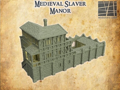 Medieval Slaver Manor - Tabletop Terrain - 28 MMTabletop 3D Printed Terrain by MiniatureLand, Perfect for Wargaming and RPGs