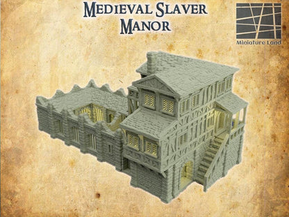 Medieval Slaver Manor - Tabletop Terrain - 28 MMTabletop 3D Printed Terrain by MiniatureLand, Perfect for Wargaming and RPGs