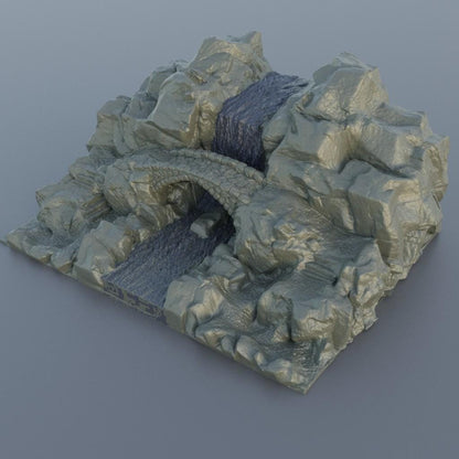Waterfall Bridge - Tabletop Terrain - 28 MM, Tabletop 3D Printed Terrain by MiniatureLand, Perfect for Wargaming and RPGs