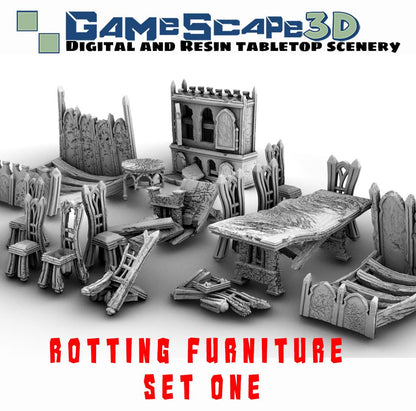 Rotten Gothic Furniture Set 1 - Scatter Terrain by GameScape3D - 3D Printed Terrain, Perfect for Wargames, Board Games, RPGs