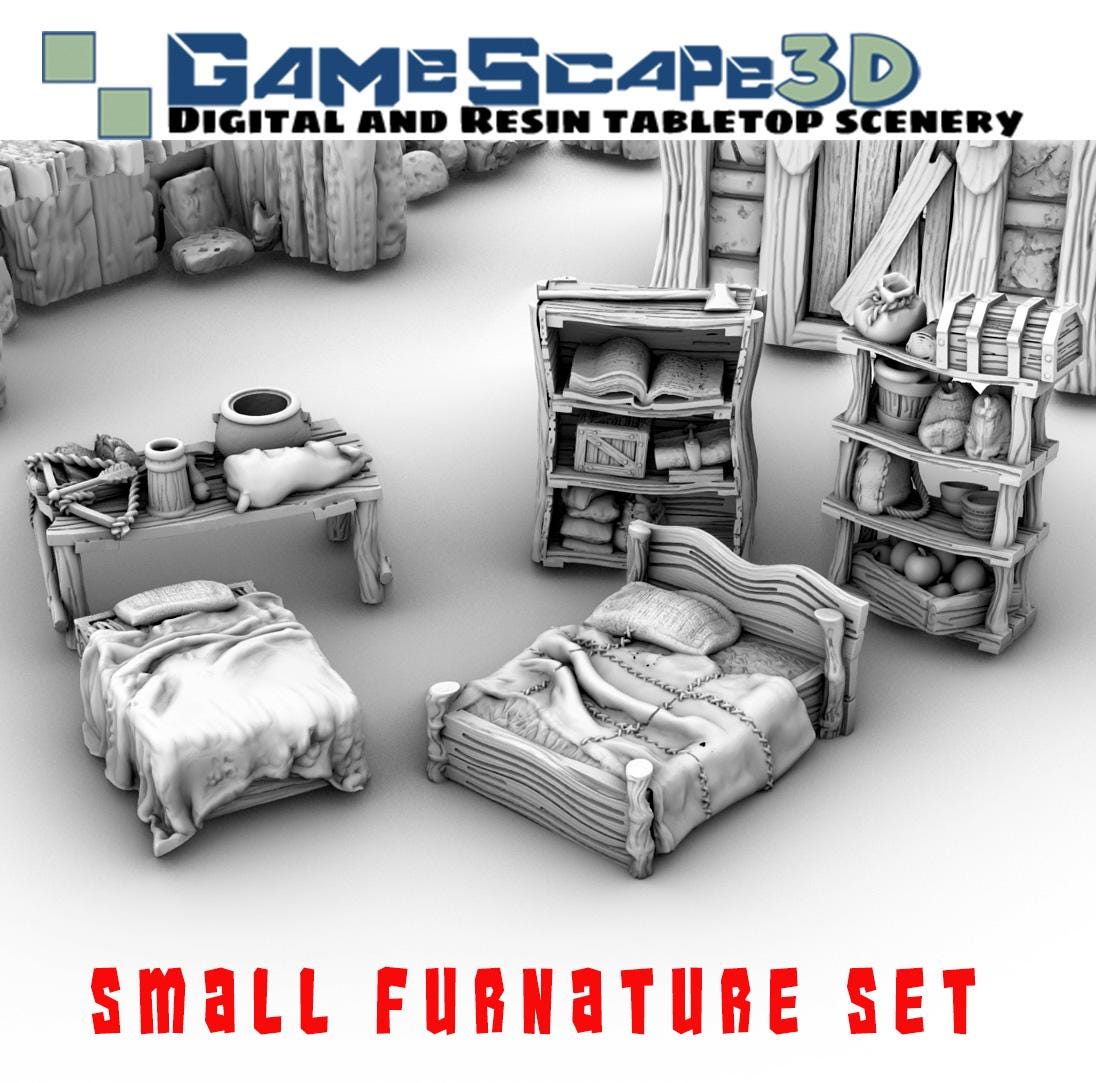 Small Furniture Set by GameScape3D - 3D Printed Tabletop Terrain, Perfect for Wargames, Board Games, RPGs