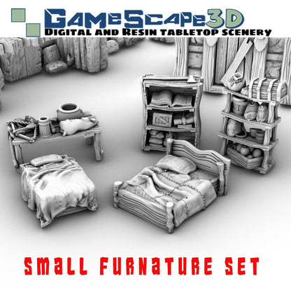 Small Furniture Set by GameScape3D - 3D Printed Tabletop Terrain, Perfect for Wargames, Board Games, RPGs