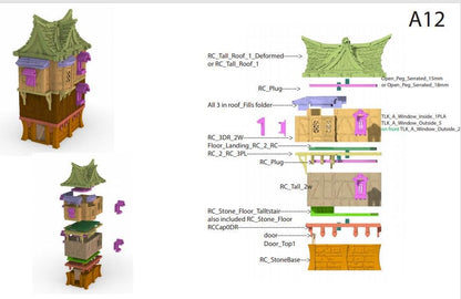 3 Story Timber Frame with stairs by GameScape3D - 3D Printed Tabletop Terrain, Perfect for Wargames, Board Games, RPGs
