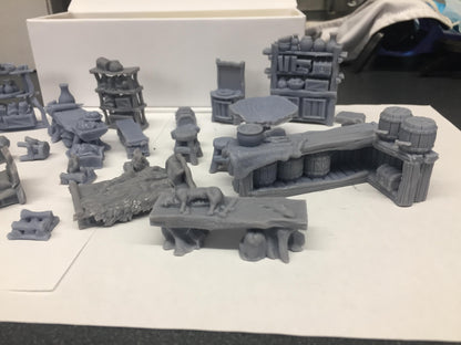 Primitive Furniture Set 1 by GameScape3D - 3D Printed Tabletop Terrain, Perfect for Wargames, Board Games, RPGs