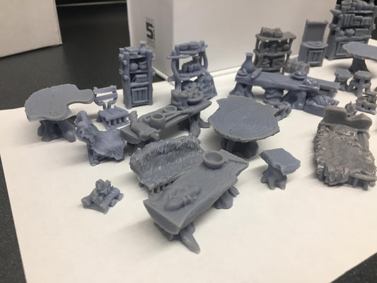 Primitive Furniture Set 1 by GameScape3D - 3D Printed Tabletop Terrain, Perfect for Wargames, Board Games, RPGs