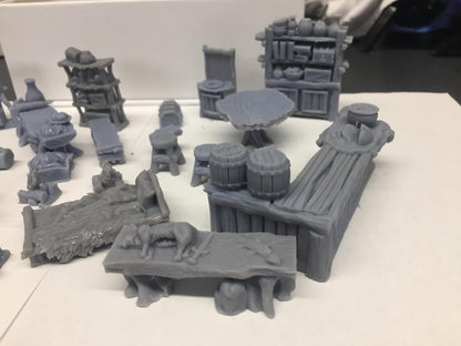 Primitive Furniture Set 1 by GameScape3D - 3D Printed Tabletop Terrain, Perfect for Wargames, Board Games, RPGs