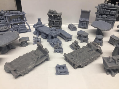 Primitive Furniture Set 1 by GameScape3D - 3D Printed Tabletop Terrain, Perfect for Wargames, Board Games, RPGs