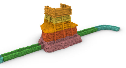 Primitive Mill and Watch Tower by GameScape3D - 3D Printed Tabletop Terrain, Perfect for Wargames, Board Games, RPGs