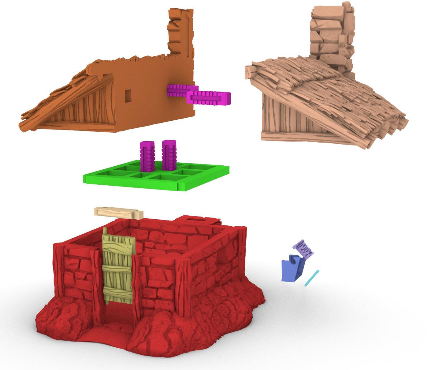 Small Shacks with Thatch Roof by GameScape3D - 3D Printed Tabletop Terrain, Perfect for Wargames, Board Games, RPGs