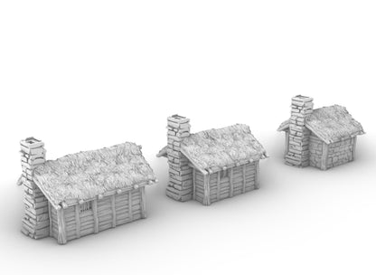 Small Shacks with Thatch Roof by GameScape3D - 3D Printed Tabletop Terrain, Perfect for Wargames, Board Games, RPGs