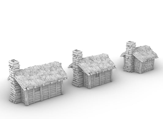 Small Shacks with Thatch Roof by GameScape3D - 3D Printed Tabletop Terrain, Perfect for Wargames, Board Games, RPGs