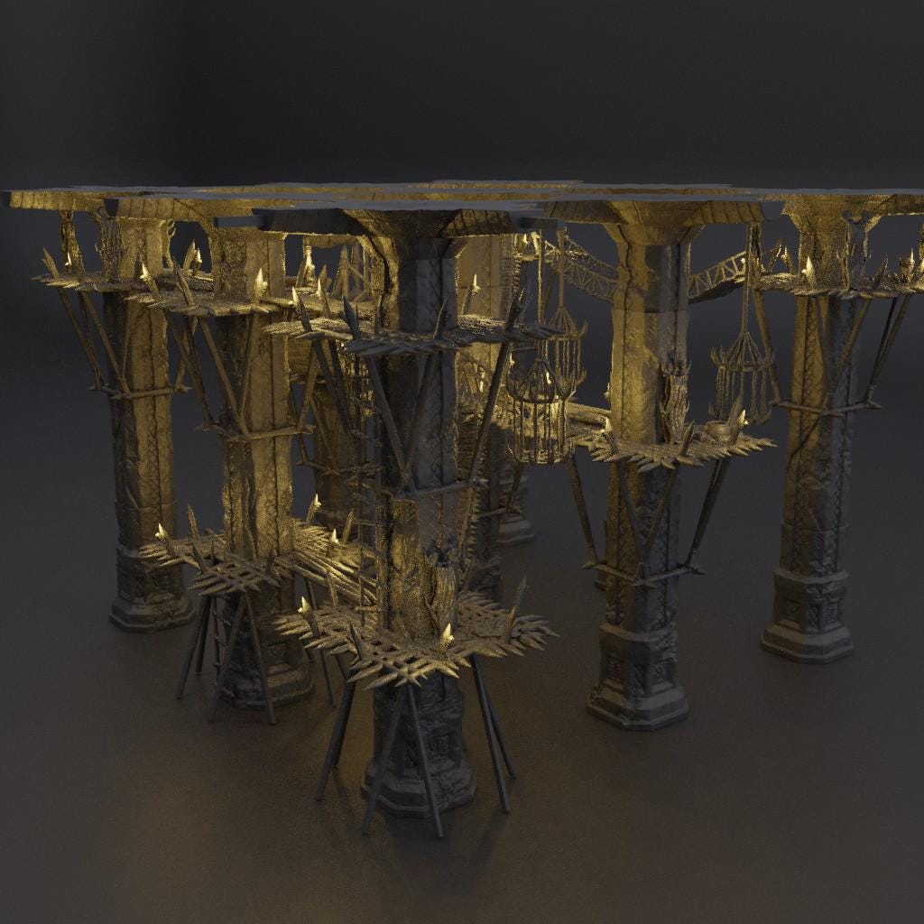 Goblin Infested Dwarf Pillars - Tabletop Terrain - 28 MM, Tabletop 3D Printed Terrain by MiniatureLand, Perfect for Wargaming and RPGs