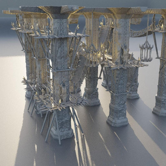 Goblin Infested Dwarf Pillars - Tabletop Terrain - 28 MM, Tabletop 3D Printed Terrain by MiniatureLand, Perfect for Wargaming and RPGs