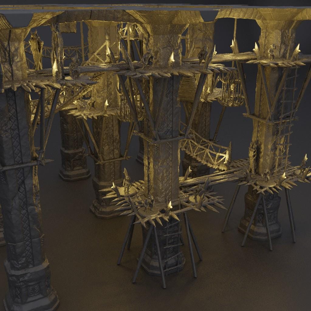 Goblin Infested Dwarf Pillars - Tabletop Terrain - 28 MM, Tabletop 3D Printed Terrain by MiniatureLand, Perfect for Wargaming and RPGs