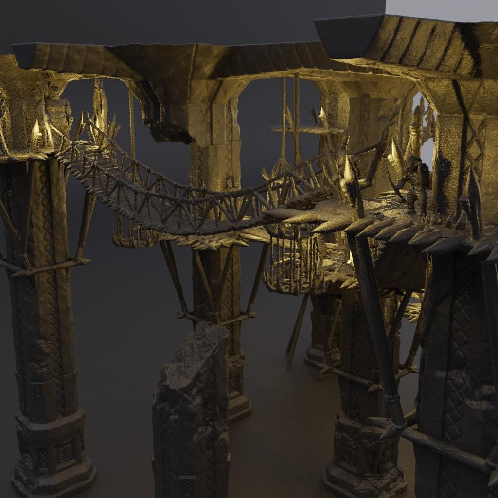 Goblin Infested Dwarf Pillars - Tabletop Terrain - 28 MM, Tabletop 3D Printed Terrain by MiniatureLand, Perfect for Wargaming and RPGs