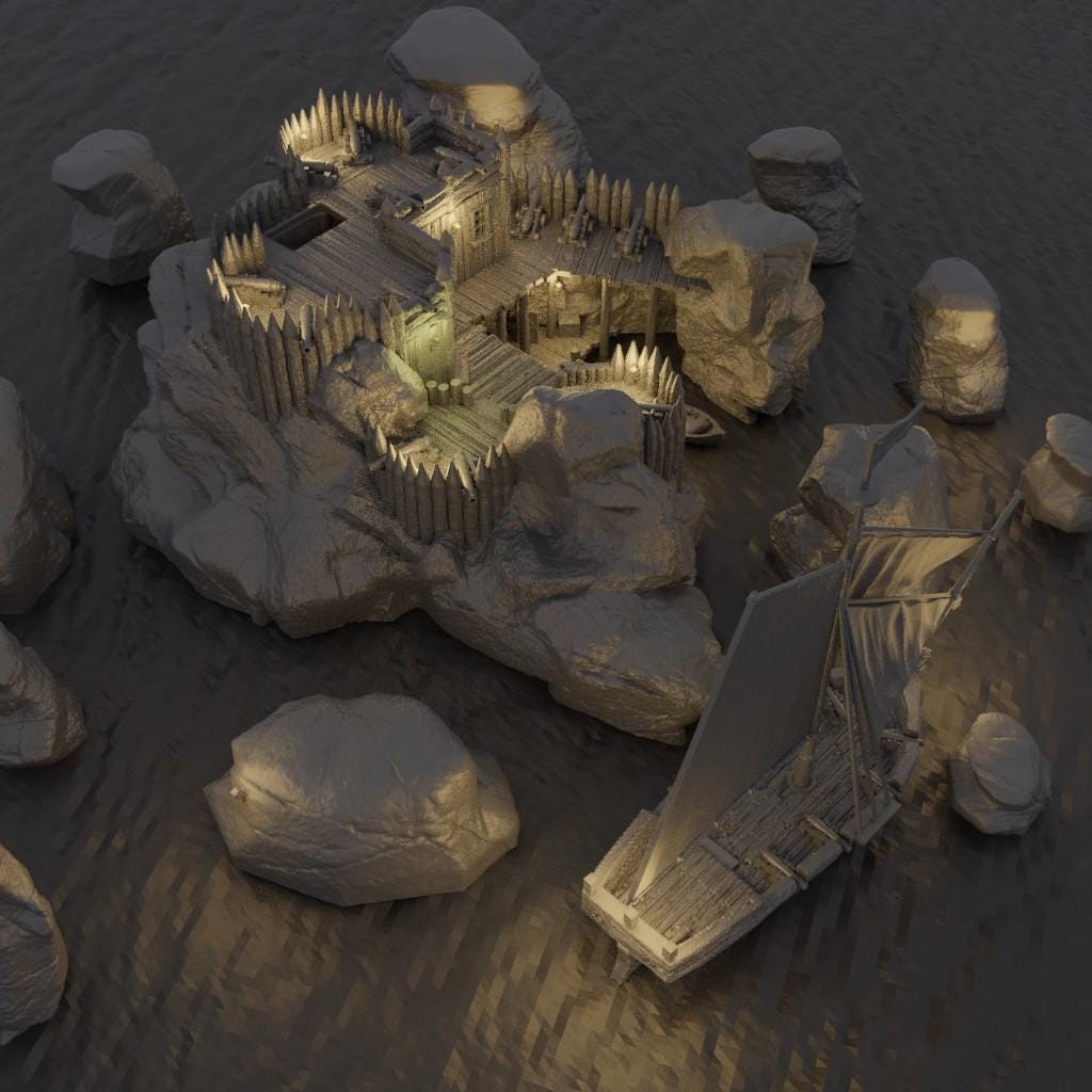 Small Pirate Cove - Tabletop Terrain - 28 MM Tabletop 3D Printed Terrain by MiniatureLand, Perfect for Wargaming and RPGs