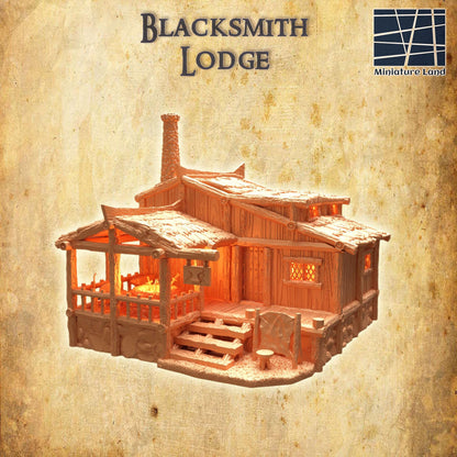 Blacksmith Lodge - Tabletop Terrain - 28 MM, Tabletop 3D Printed Terrain by MiniatureLand, Perfect for Wargaming and RPGs