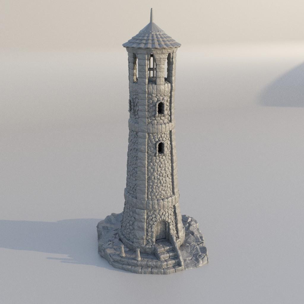 Medieval LightHouse - Tabletop Terrain - 28 MM, Tabletop 3D Printed Terrain by MiniatureLand, Perfect for Wargaming and RPGs