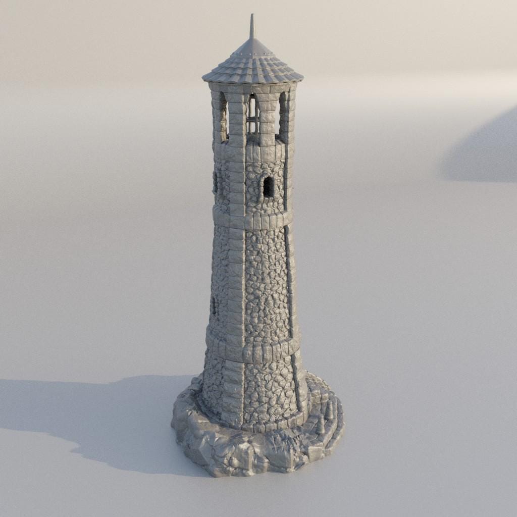 Medieval LightHouse - Tabletop Terrain - 28 MM, Tabletop 3D Printed Terrain by MiniatureLand, Perfect for Wargaming and RPGs