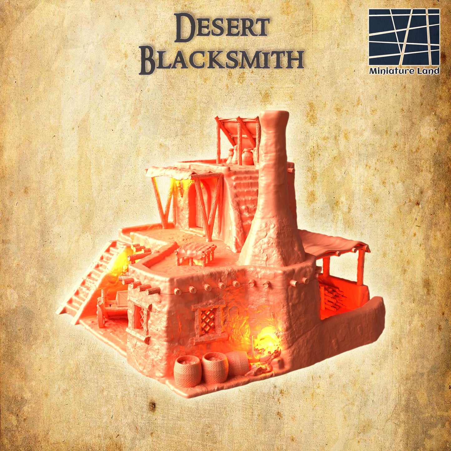 Desert Blacksmith - Tabletop Terrain - 28 MM, Tabletop 3D Printed Terrain by MiniatureLand, Perfect for Wargaming and RPGs