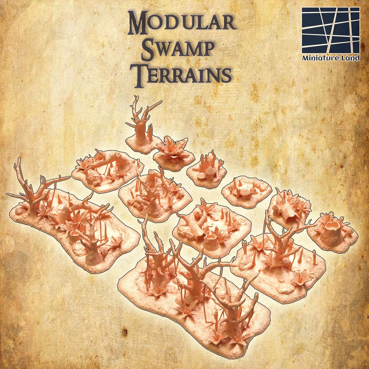 Swamp Terrain - Tabletop Terrain - 28 MM, Tabletop 3D Printed Terrain by MiniatureLand, Perfect for Wargaming and RPGs