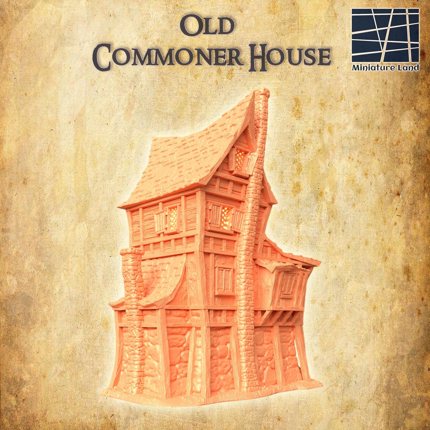 Old Commoner House - Tabletop Terrain - 28 MM, Tabletop 3D Printed Terrain by MiniatureLand, Perfect for Wargaming and RPGs