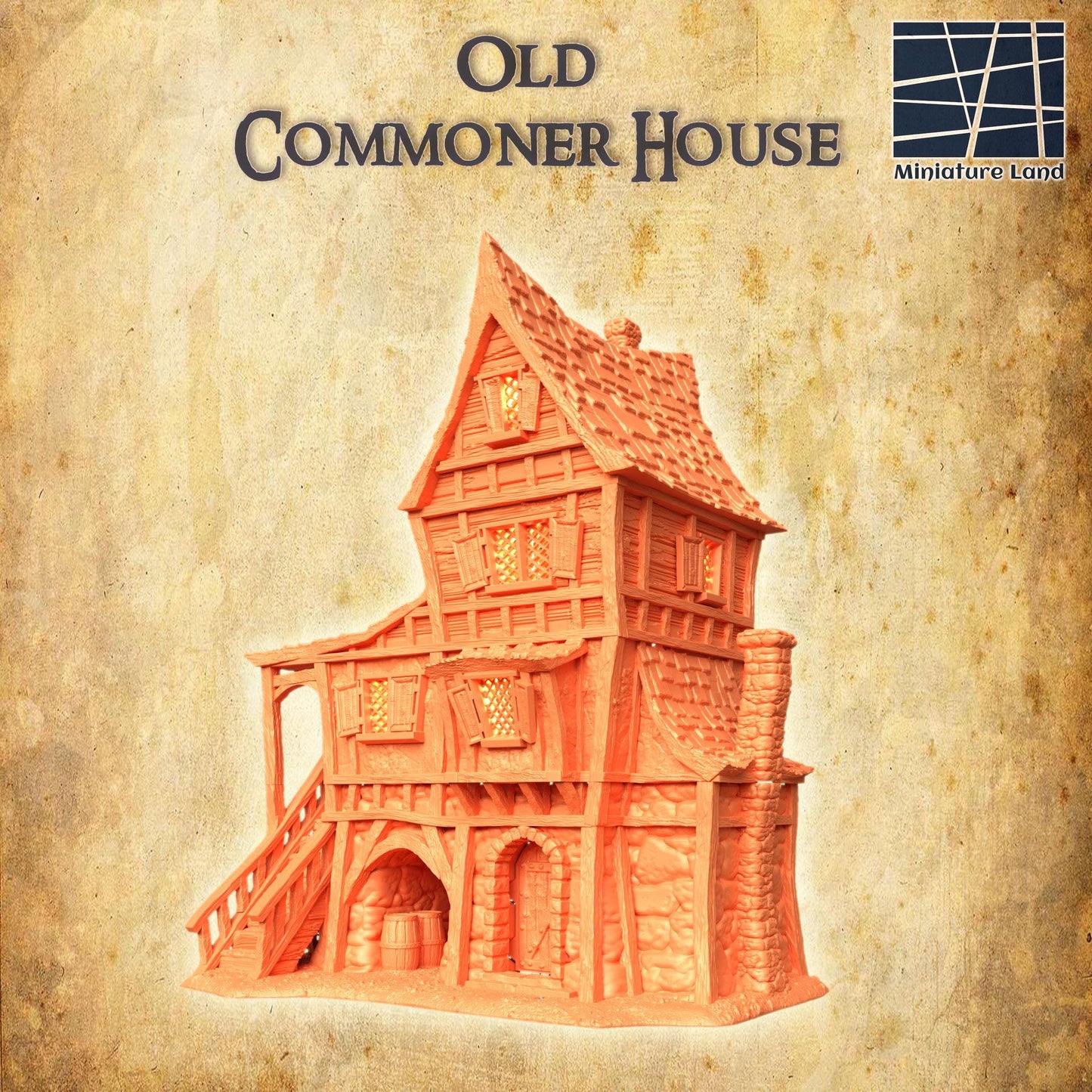 Old Commoner House - Tabletop Terrain - 28 MM, Tabletop 3D Printed Terrain by MiniatureLand, Perfect for Wargaming and RPGs