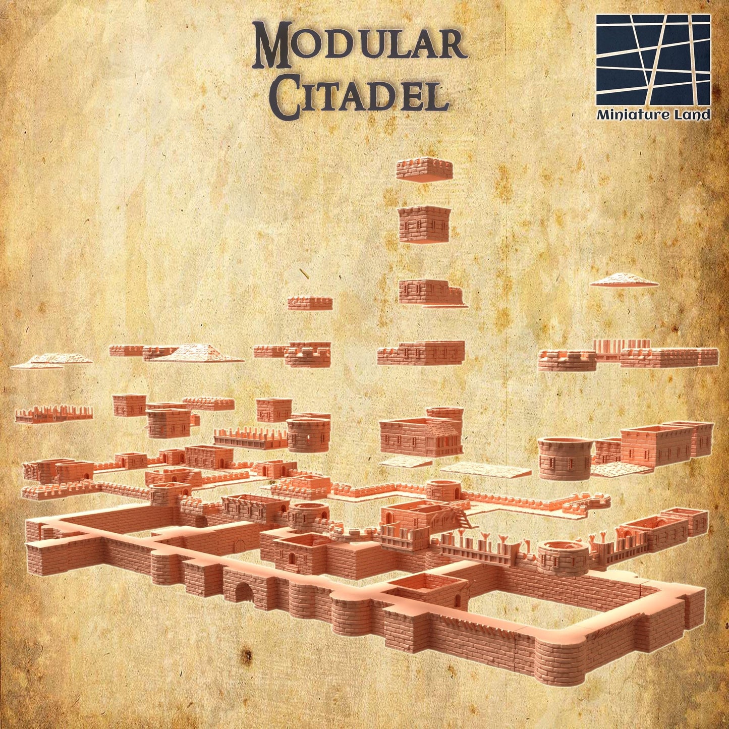 Modular Citadel - Tabletop Terrain - 28 MM, Tabletop 3D Printed Terrain by MiniatureLand, Perfect for Wargaming and RPGs