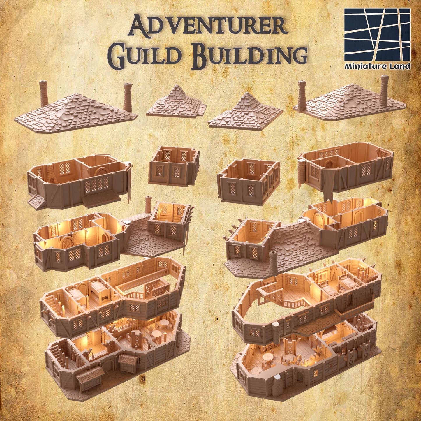 Adventurer Guild Building - Tabletop Terrain - 28 MM, Tabletop 3D Printed Terrain by MiniatureLand, Perfect for Wargaming and RPGs