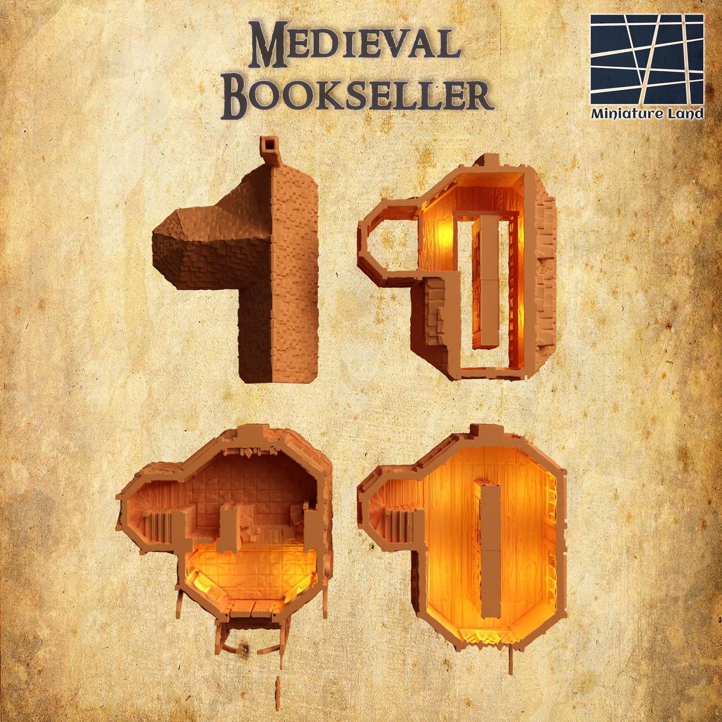 Medieval Bookseller - Tabletop Terrain - 28 MM, Tabletop 3D Printed Terrain by MiniatureLand, Perfect for Wargaming and RPGs