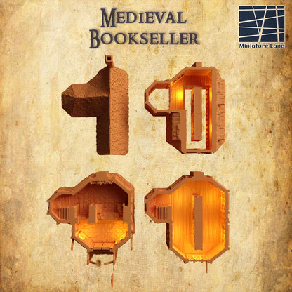Medieval Bookseller - Tabletop Terrain - 28 MM, Tabletop 3D Printed Terrain by MiniatureLand, Perfect for Wargaming and RPGs