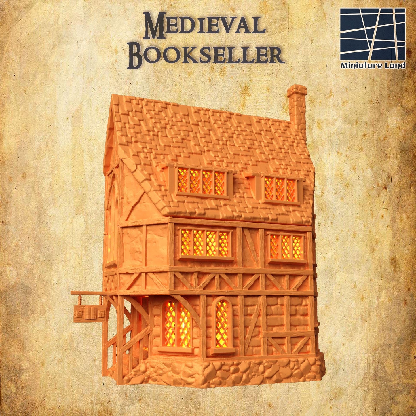 Medieval Bookseller - Tabletop Terrain - 28 MM, Tabletop 3D Printed Terrain by MiniatureLand, Perfect for Wargaming and RPGs