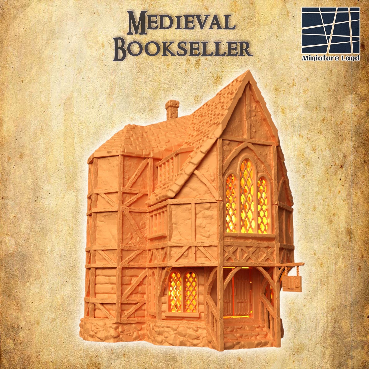 Medieval Bookseller - Tabletop Terrain - 28 MM, Tabletop 3D Printed Terrain by MiniatureLand, Perfect for Wargaming and RPGs