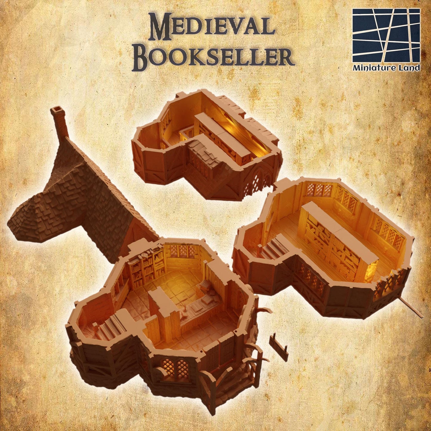 Medieval Bookseller - Tabletop Terrain - 28 MM, Tabletop 3D Printed Terrain by MiniatureLand, Perfect for Wargaming and RPGs