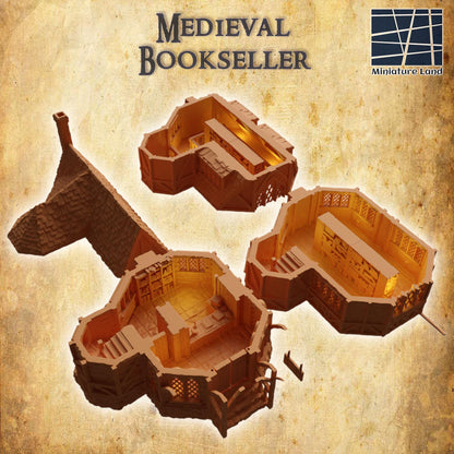 Medieval Bookseller - Tabletop Terrain - 28 MM, Tabletop 3D Printed Terrain by MiniatureLand, Perfect for Wargaming and RPGs