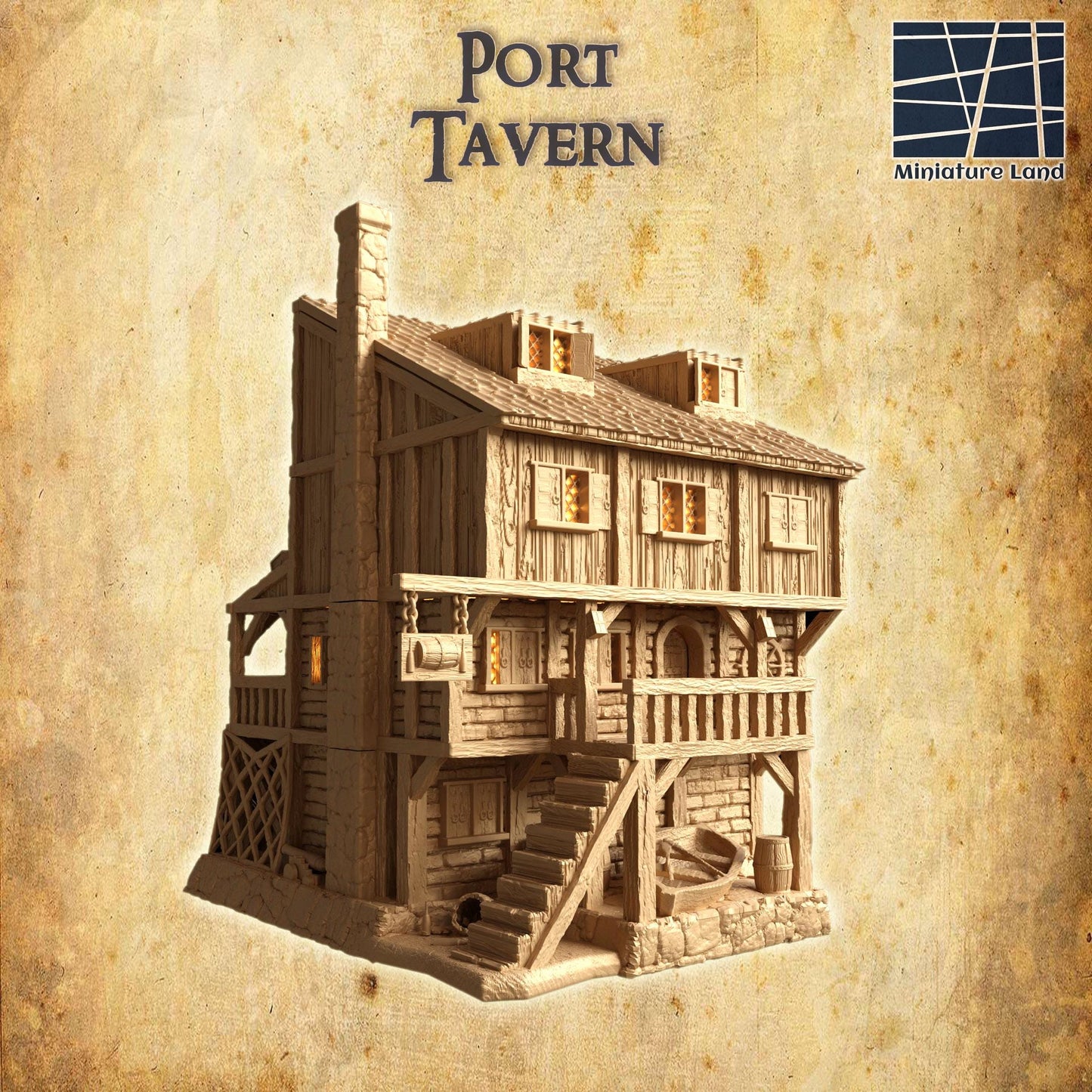 Port Tavern - Tabletop Terrain - 28 MM, Tabletop 3D Printed Terrain by MiniatureLand, Perfect for Wargaming and RPGs