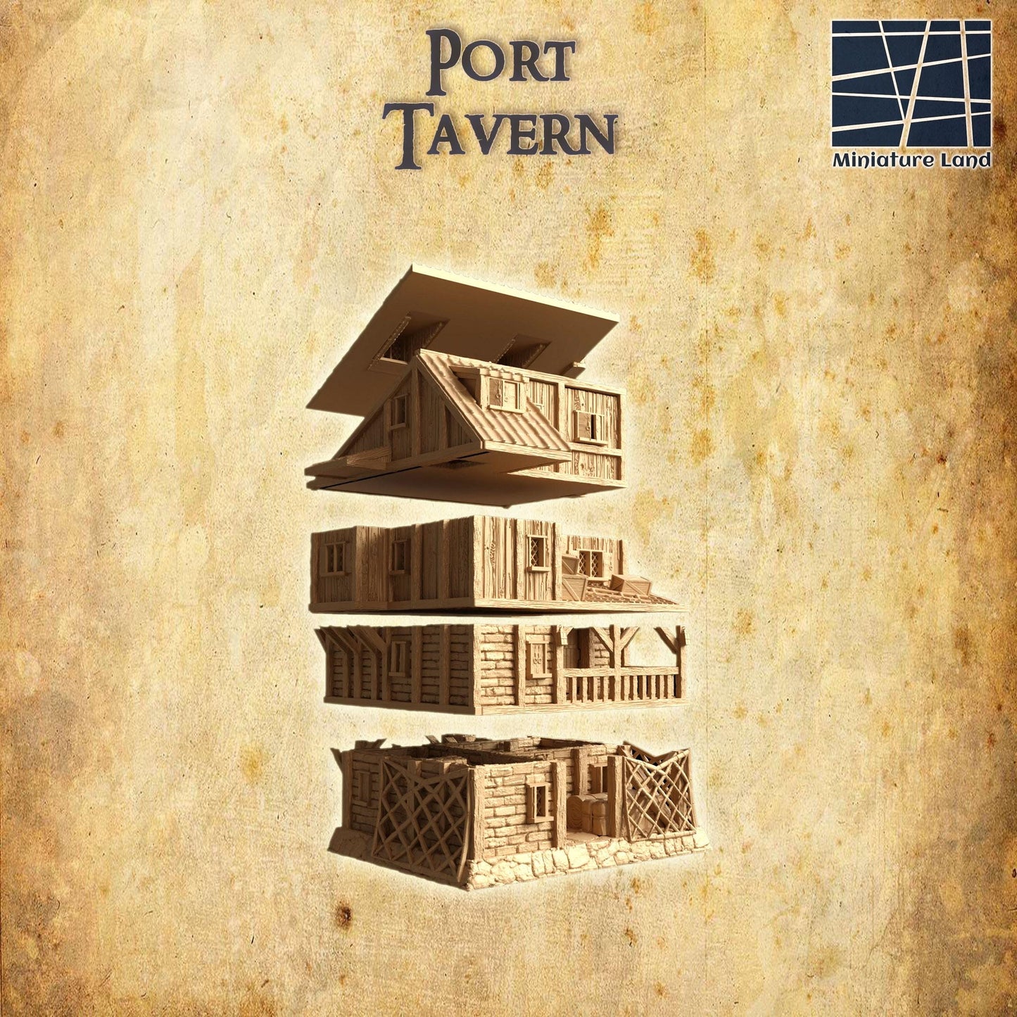 Port Tavern - Tabletop Terrain - 28 MM, Tabletop 3D Printed Terrain by MiniatureLand, Perfect for Wargaming and RPGs