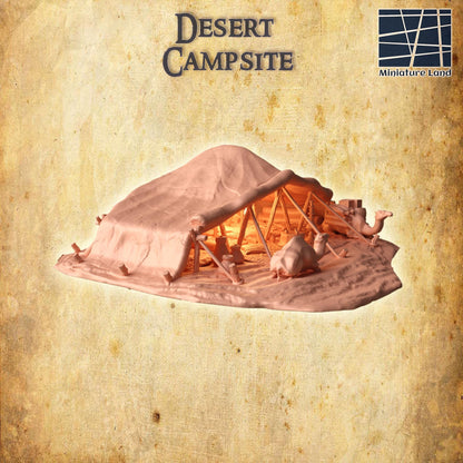 Desert Campsite - Tabletop Terrain - 28 MM, Tabletop 3D Printed Terrain by MiniatureLand, Perfect for Wargaming and RPGs
